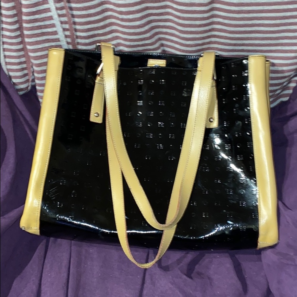XL black patent leather Arcadia tote bag